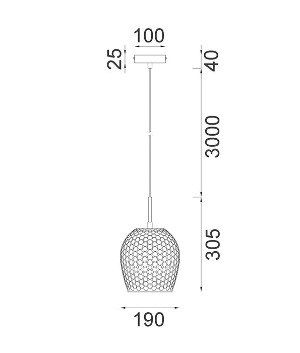 Fossetta Pendant Light Iron & Glass Amber - FOSSETTA1