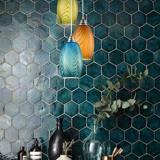 Buy Pendant Lights Australia GLAZE Ellipse Hand Blown Glass 1 Light Pendant Blue - GLAZE3