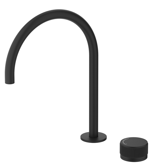 Mica Fluted Gooseneck Hob Sink/Basin Mixer Set Black - HSK-6-NR-BLK