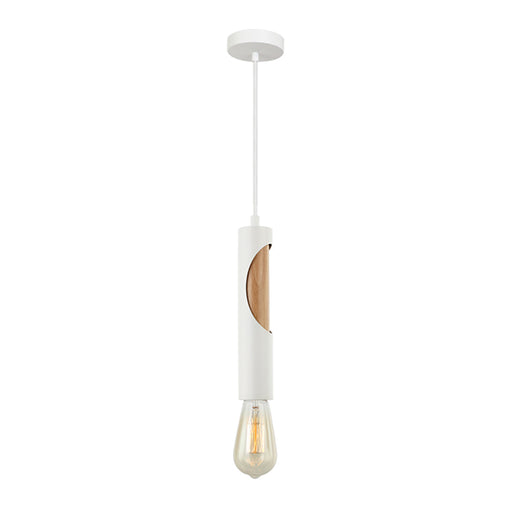 Buy Mini Pendants Australia IDA Interior Tube 1 Light Pendant White With Blonde Wood - IDA2