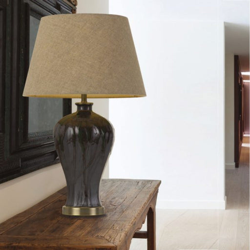 Buy Table Lamps Australia Kathy 1 Light Table Lamp Silver, Glazed Green & Linen - KATHY TL-SL