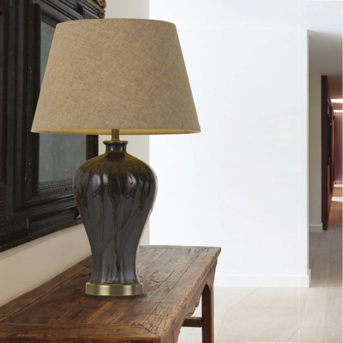 Buy Table Lamps Australia Kathy 1 Light Table Lamp Silver, Glazed Green & Linen - KATHY TL-SL