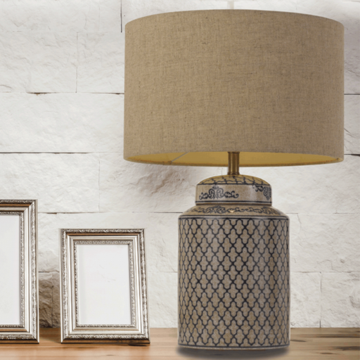 Buy Table Lamps Australia Kaylee 1 Light Table Lamp White, Blue & Linen - KAYLEE TL-WH