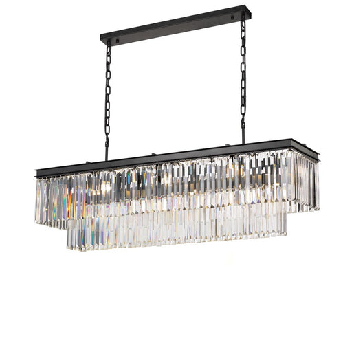 Buy Island Pendant Lights Australia Serene 13 Light Pendant Rectangular 1200mm Antique Black & Crystals - SERENE PE13-BK