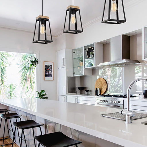 Buy Pendant Lights Australia LANTERNA Wood Trapezium 1 Light Pendant Black - LANTERNA1