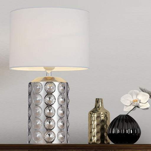 Buy Table Lamps Australia NANCY Table Lamp Silver / White Ceramic / Fabric - NANCY TL-SLWH