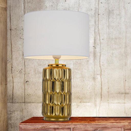Buy Table Lamps Australia NISHA Table Lamp White / Gold Ceramic / Fabric - NISHA TL-GDWH
