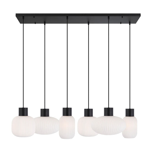 Buy Island Pendant Lights Australia Nori 6 Light Island Pendant Matt Black & Opal Matt - NORI PE6-BKOM