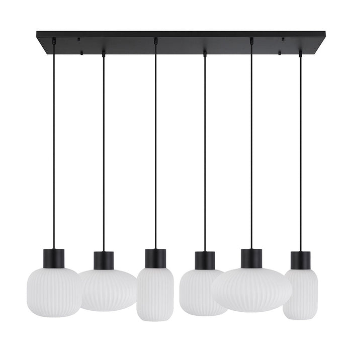 Buy Island Pendant Lights Australia Nori 6 Light Island Pendant Matt Black & Opal Matt - NORI PE6-BKOM