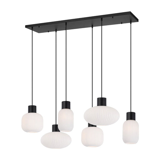 Buy Island Pendant Lights Australia Nori 6 Light Island Pendant Matt Black & Opal Matt - NORI PE6-BKOM