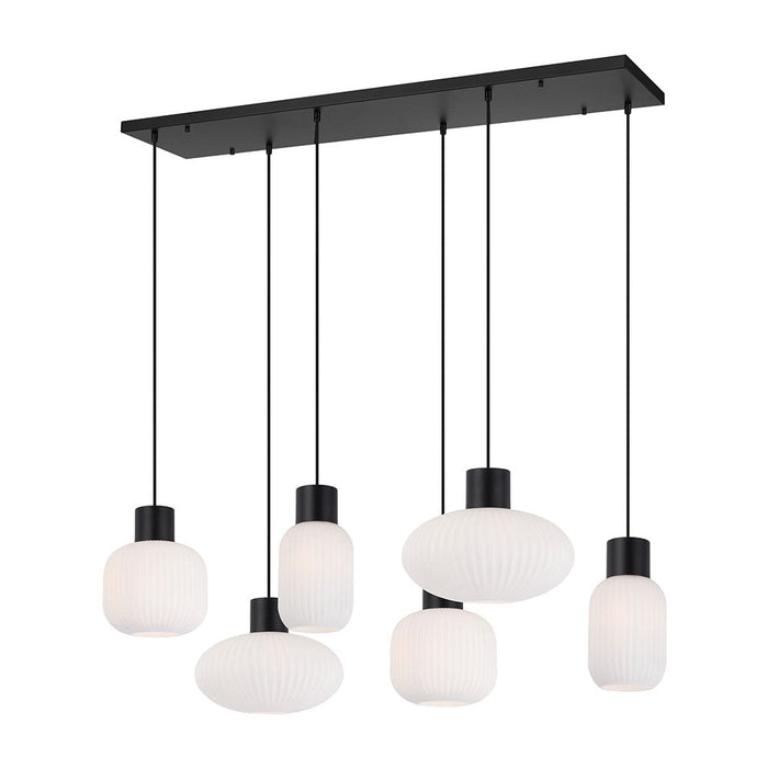 Buy Island Pendant Lights Australia Nori 6 Light Island Pendant Matt Black & Opal Matt - NORI PE6-BKOM