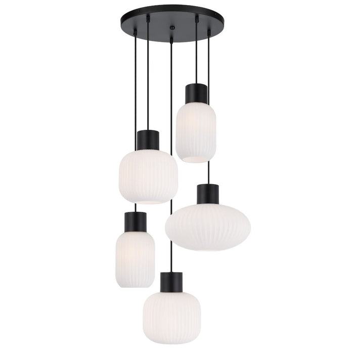 Buy Cluster Pendants Australia Nori 5 Light Cluster Pendant Matt Black & Opal Matt - NORI PE5-BKOM