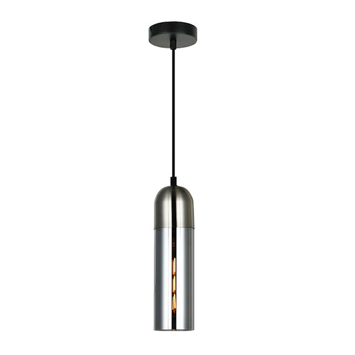 Buy Mini Pendants Australia PASTILLE Round Top Cylinder 1 Light Pendant In Satin Chrome With Smoke Glass - PASTILLE1