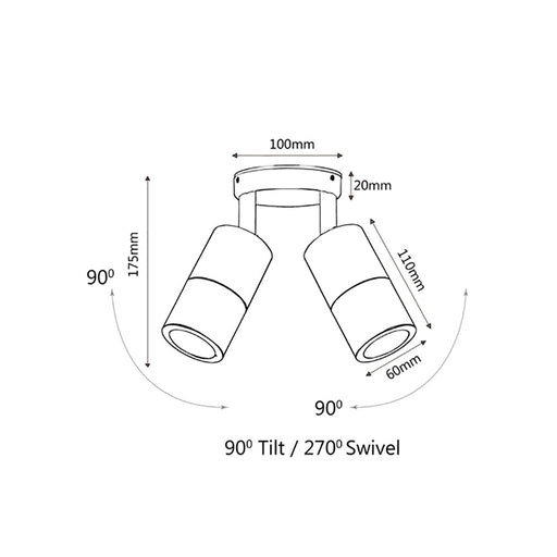 Buy Exterior Spotlights Australia MR16 12V Exterior Double Adjustable Wall Pillar Light White IP65 - PM2AWH