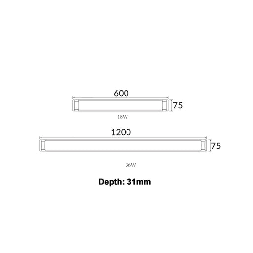 Buy LED Batten Lights Australia RAZORDM Interior Surface Mounted LED Dimmable Tri-CCT Batten 18W 600mm - RAZORDM001A