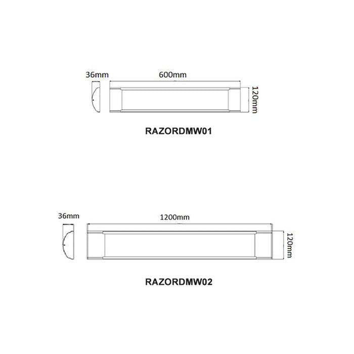 Buy LED Batten Lights Australia RAZORDMW Interior LED Surface Mounted Dimmable Tri-CCT Wide Batten 36W 1200mm - RAZORDMW02