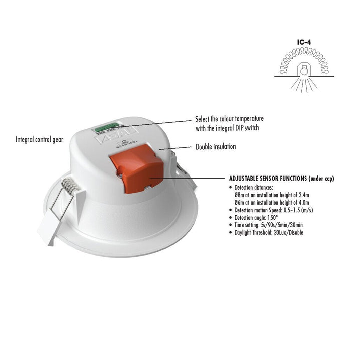 Buy Recessed LED Downlights Australia Wave Recessed LED Downlight With Sensor 9W White Polycarbonate 3 CCT - S9065TC/MS