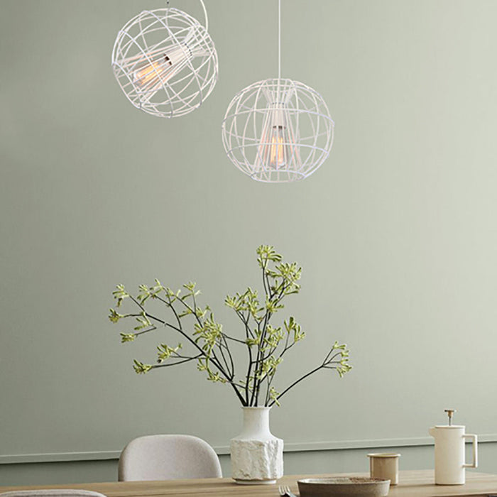 Buy Pendant Lights Australia SENTINEL Modern Round Cage 1 Light Pendant White - SENTINEL2