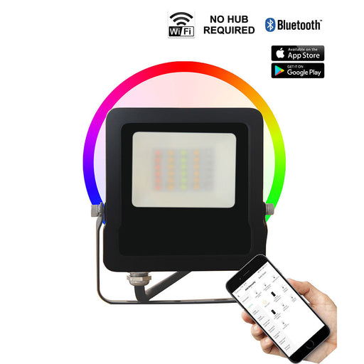 Buy Floodlights Australia Smart LED Floodlight W154mm Black Aluminium RGB+5000K - SMTFLOOD2