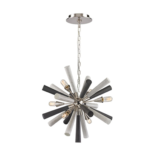 Buy Pendant Lights Australia SPUTNIK Polished Nickel/Dark-Light Grey Washed Wood 6 Light Pendant - SPUTNIK1