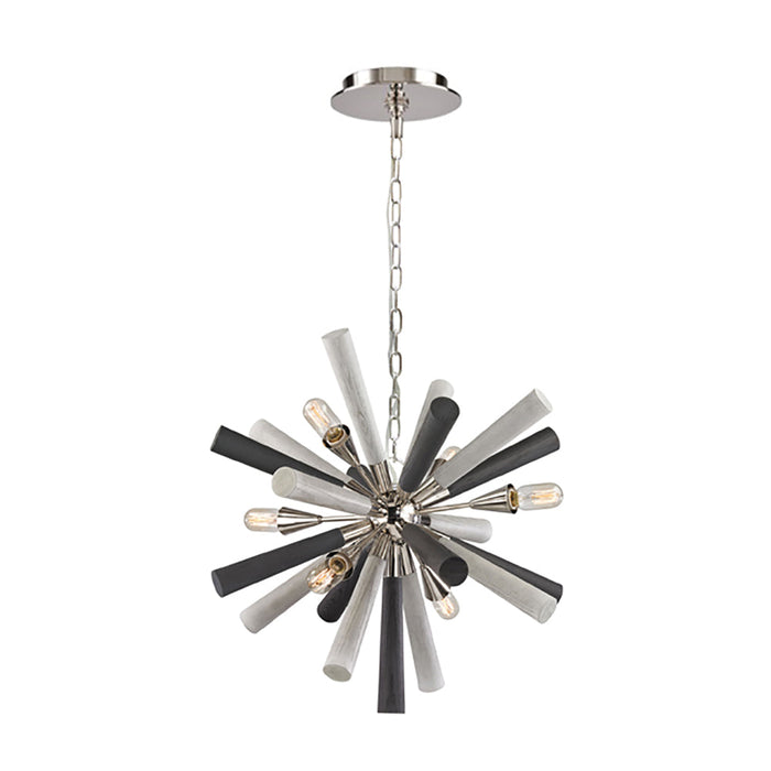 Buy Pendant Lights Australia SPUTNIK Polished Nickel/Dark-Light Grey Washed Wood 6 Light Pendant - SPUTNIK1