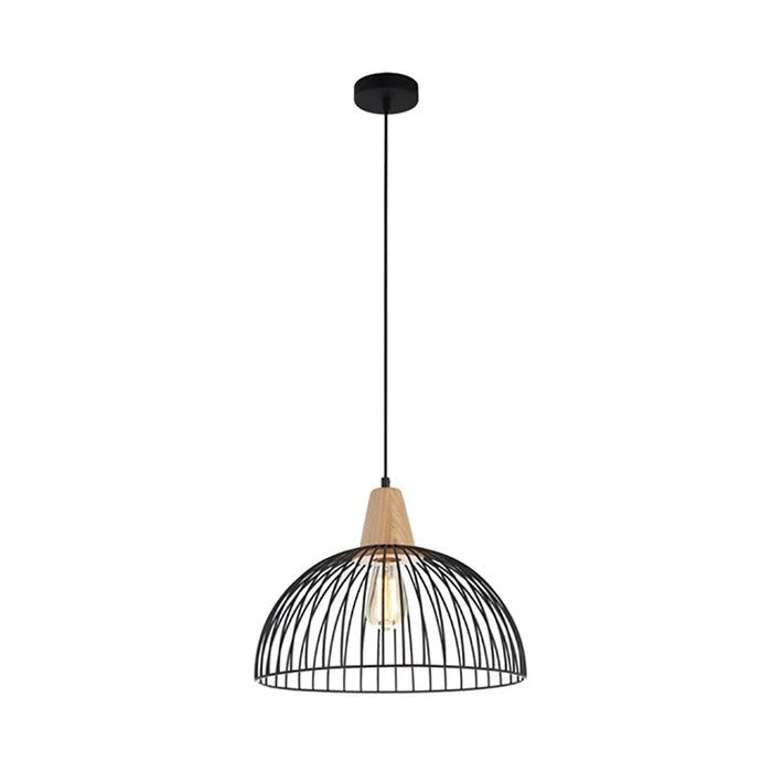 Buy Pendant Lights Australia STRAND Iron And Wood Dome Cage 1 Light Pendant Black - STRAND1
