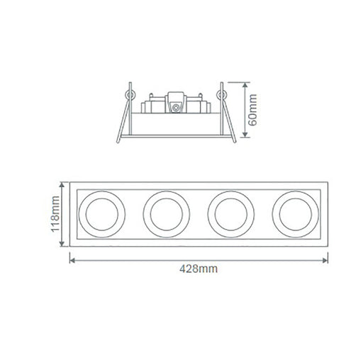 Buy Downlight Frames Australia Slotter Rectangle Downlight Frame L428mm Silver Aluminium - 70007