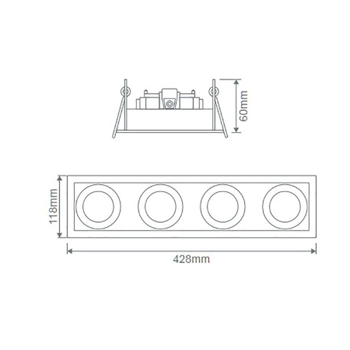 Buy Downlight Frames Australia Slotter Rectangle Downlight Frame L428mm Silver Aluminium - 70007