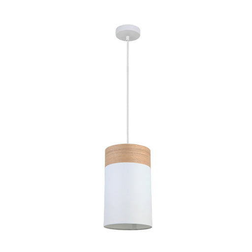 Buy Pendant Lights Australia TAMBURA White Cloth Shade With Blonde Wood Trim 1 Light Pendant Small - TAMBURA01