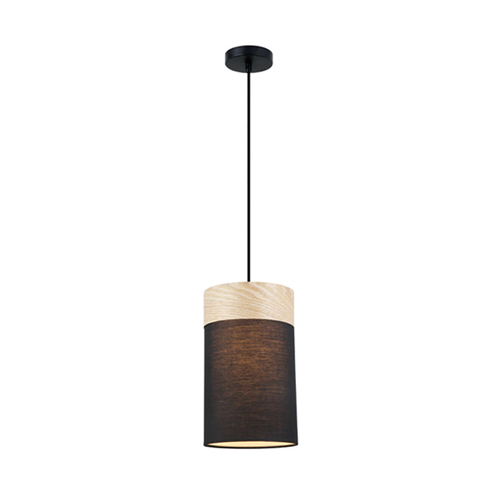 Buy Pendant Lights Australia TAMBURA Black Cloth Shade With Blonde Wood Trim 1 Light Pendant Small - TAMBURA02