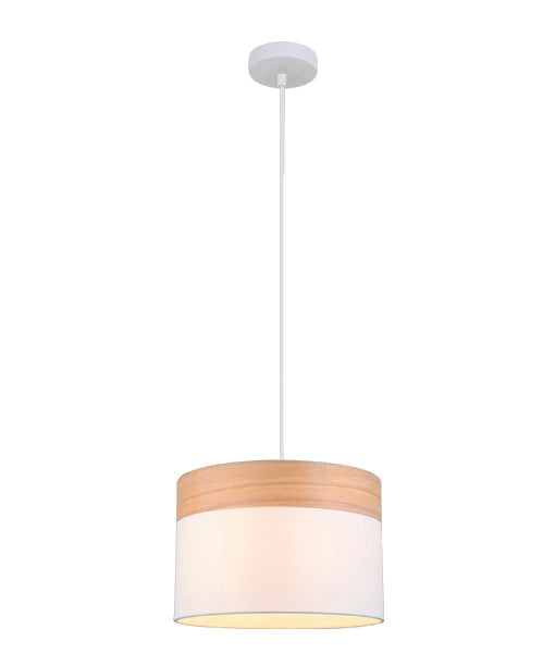Buy Pendant Lights Australia TAMBURA White Cloth Shade With Blonde Wood Trim 1 Light Pendant Medium - TAMBURA03