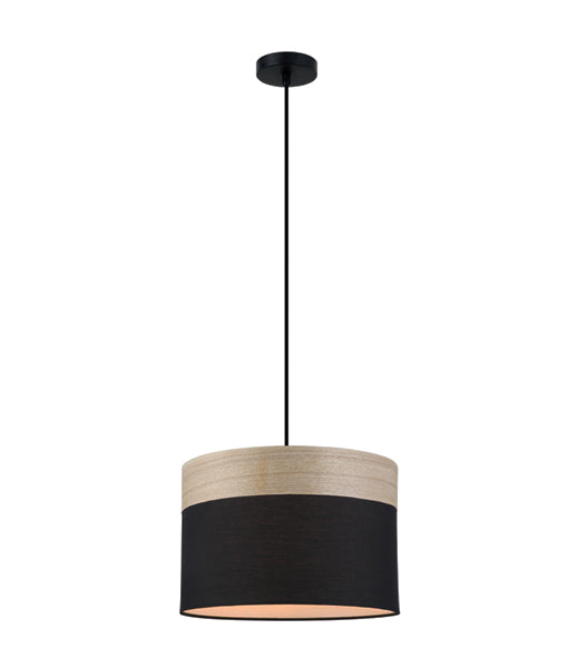 Buy Pendant Lights Australia TAMBURA Black Cloth Shade With Blonde Wood Trim 1 Light Pendant Medium - TAMBURA04