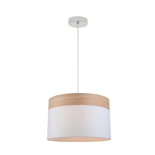 Buy Pendant Lights Australia TAMBURA White Cloth Shade With Blonde Wood Trim 1 Light Pendant Large - TAMBURA05