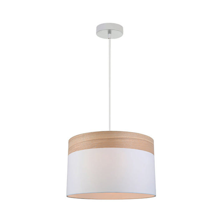 Buy Pendant Lights Australia TAMBURA White Cloth Shade With Blonde Wood Trim 1 Light Pendant Large - TAMBURA05
