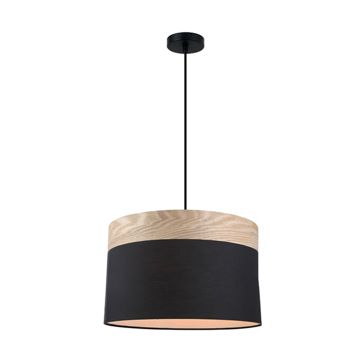 Buy Pendant Lights Australia TAMBURA Black Cloth Shade With Blonde Wood Trim 1 Light Pendant Large - TAMBURA06