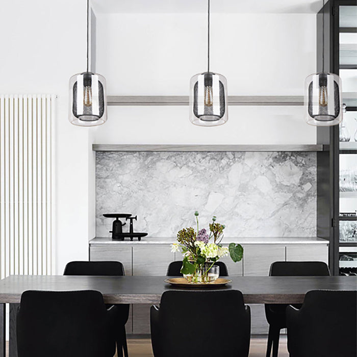 Buy Pendant Lights Australia TONO Black Internal Mesh With Clear Glass 1 Light Pendant - TONO1