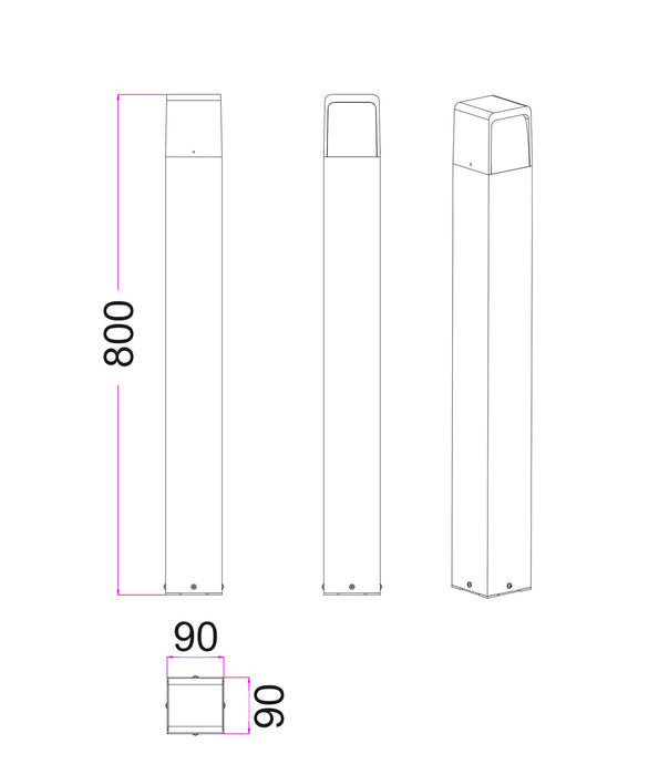 Toren Aluminium LED Bollard Light Dark Grey 13W TRI Colour - TOREN1