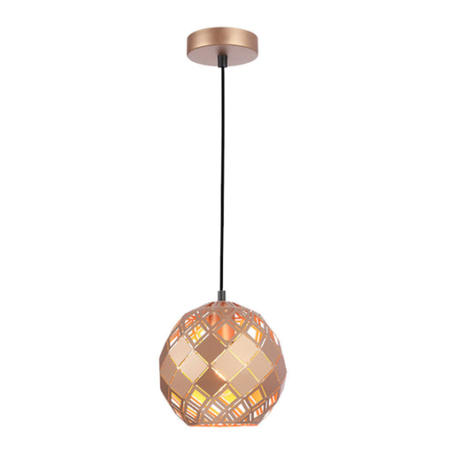 Buy Pendant Lights Australia TUILE Interior Embossed Tiled Iron 1 Light Pendant Small Champagne Gold - TUILE2