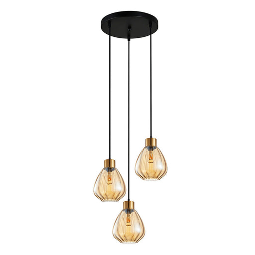 Buy Cluster Pendants Australia Interior Bronze Amber Wine Glass Ribbed 3 Light Cluster Pendant - TULIP1X3R