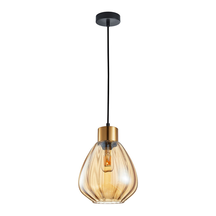 Buy Pendant Lights Australia Interior Bronze Amber Wine Glass Ribbed 1 Light Pendant - TULIP1