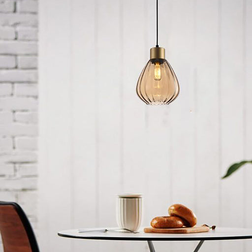 Buy Pendant Lights Australia Interior Bronze Amber Wine Glass Ribbed 1 Light Pendant - TULIP1
