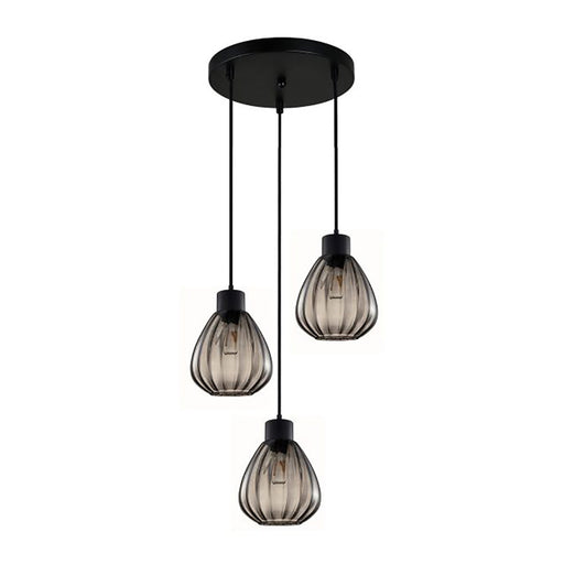Buy Cluster Pendants Australia Interior Black Smoke Wine Glass Ribbed 3 Light Cluster Pendant - TULIP2X3R