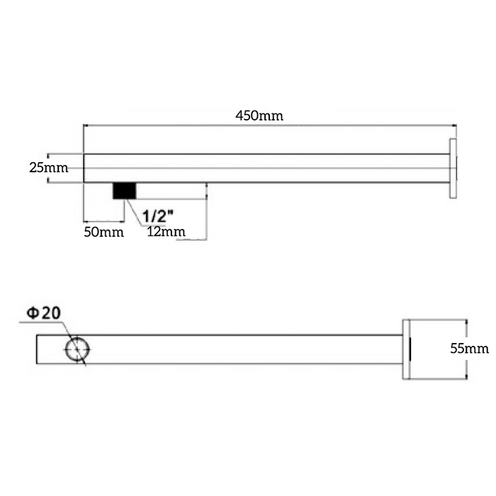 Mica Straight Wall Shower Arm Chrome - WP-450-R