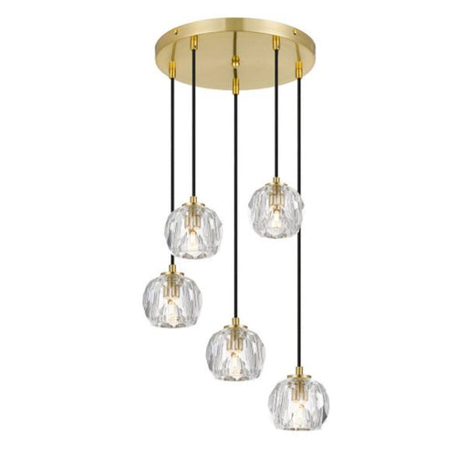 Buy Cluster Pendants Australia Zaha 5 Light Cluster Pendant Antique Gold & Crystal - ZAHA PE05-AGCR