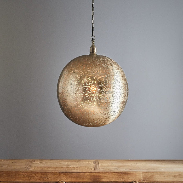 Buy Pendant Lights Australia Orion Large Perforated Ball Pendant Nickel - ZAF10224