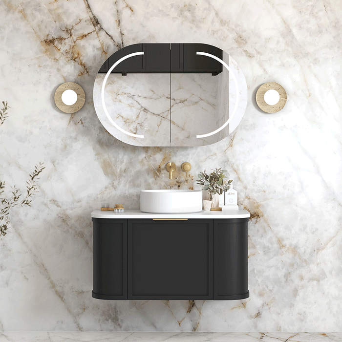 Hampshire 900mm Wall Hung Curve Vanity Satin Black - BOH900B