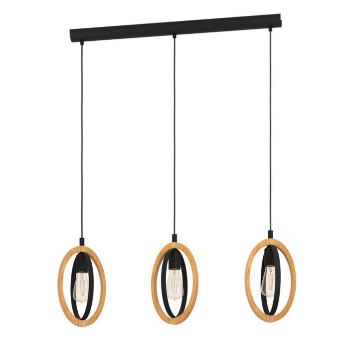 Buy Pendant Lights Australia BASILDON Pendant 3 Lights W160mm Black / Brown Steel - 43462N