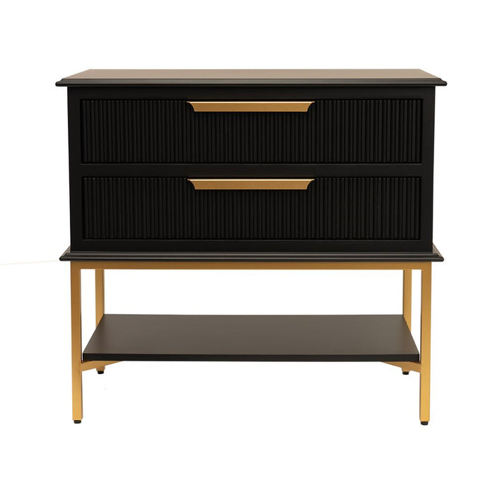 Aimee Large Bedside Table Gold & Satin Black - 33074