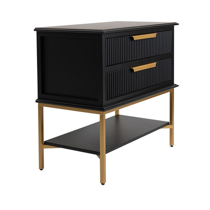 Aimee Large Bedside Table Gold & Satin Black - 33074