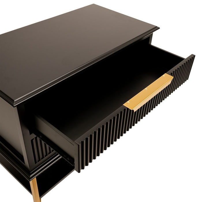 Aimee Large Bedside Table Gold & Satin Black - 33074